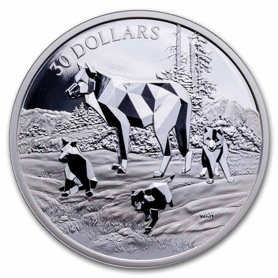 2024 RCM 2 oz Ag $30 Multifaceted Animal Family: Timber Wolves